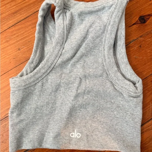 Gray Alo Ribbed Crop Top - Picture 2 of 2